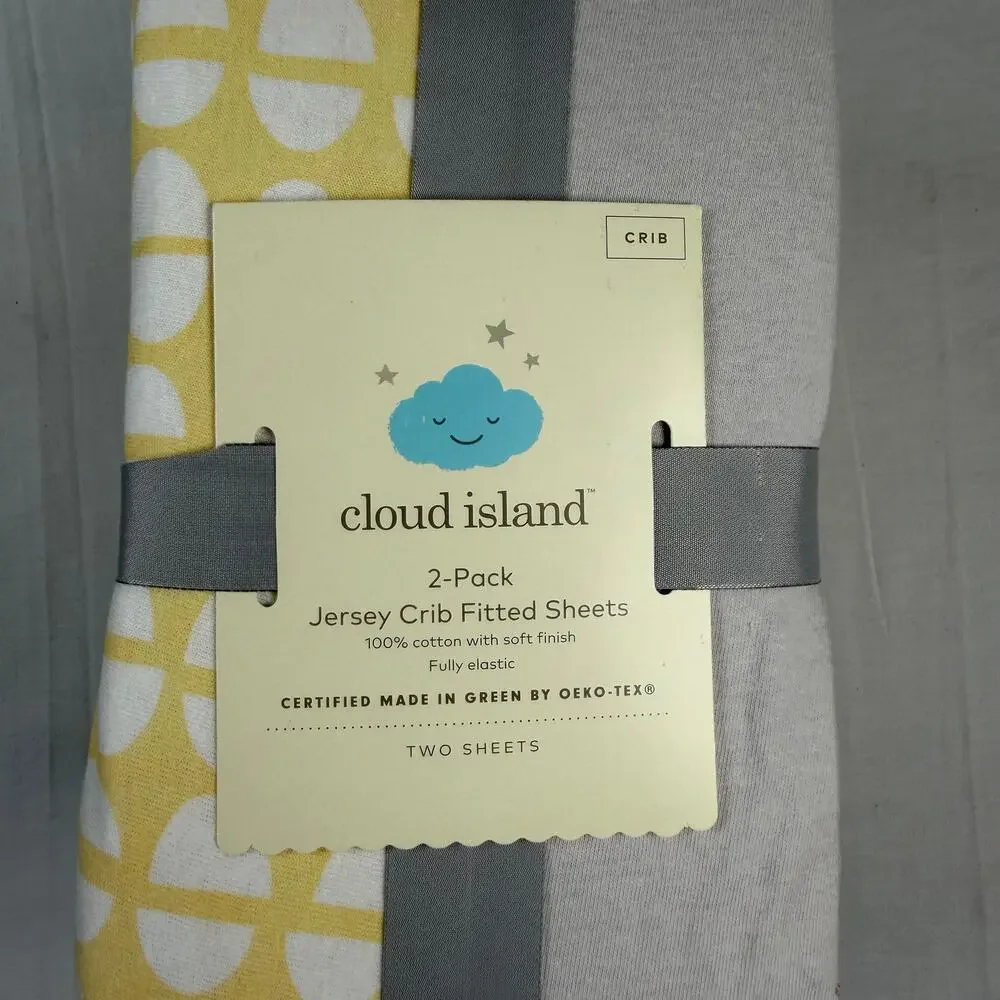 Cloud Island Crib Sheets 2 Pack Gender Neutral Gray Yellow 100% Cotton NWT
